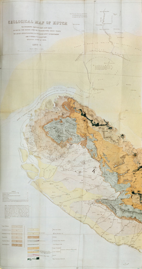 Geological Map of the Kutch region of India, Geological Survey of India 1868-69 posters & prints 