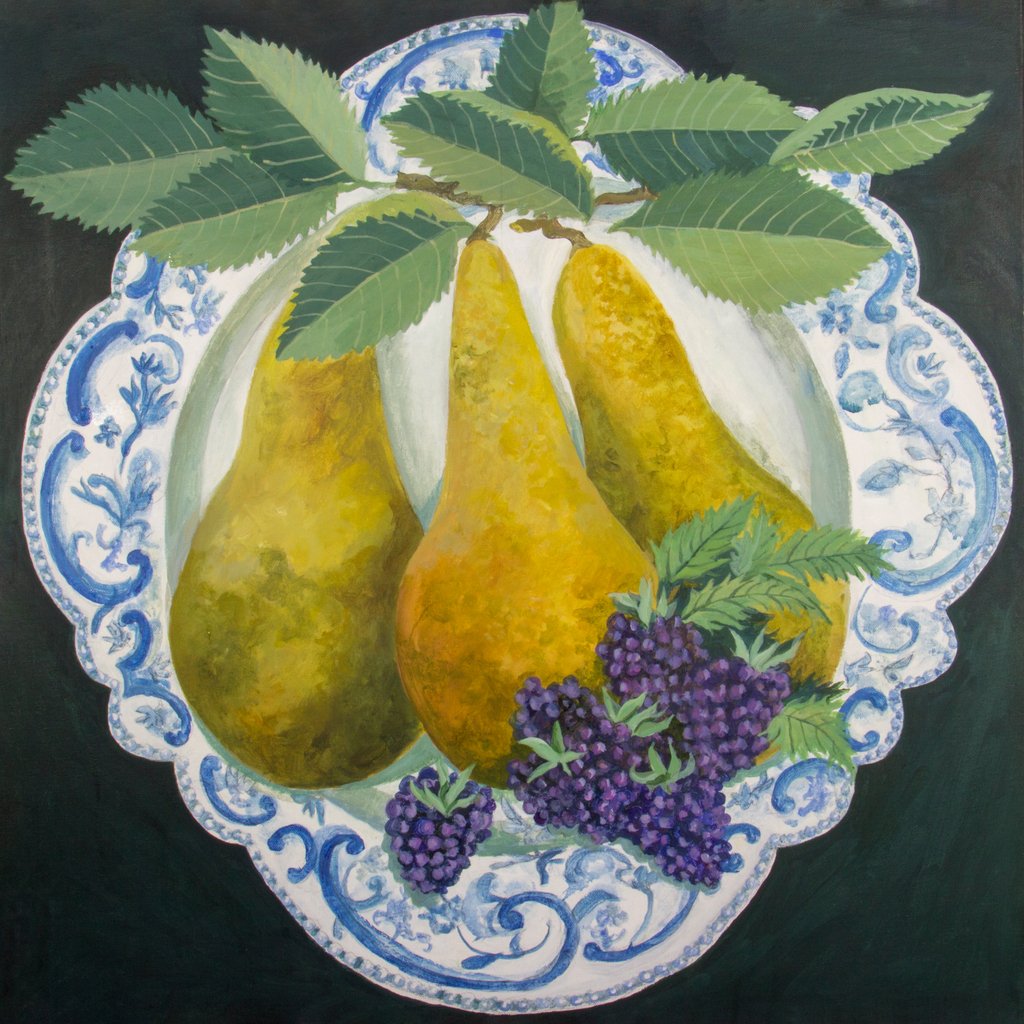 Detail of Pears on a Plate, 2018 by Jennifer Abbott