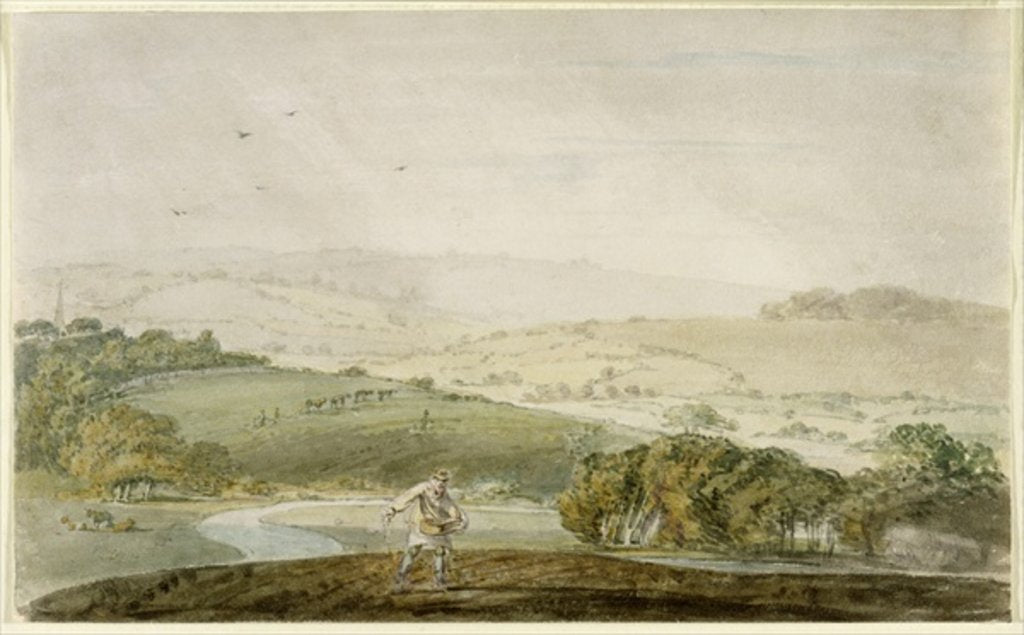 Detail of A Farmer Sowing, with a River Valley and Rolling Hills Beyond, c.1795 by Joseph Mallord William Turner