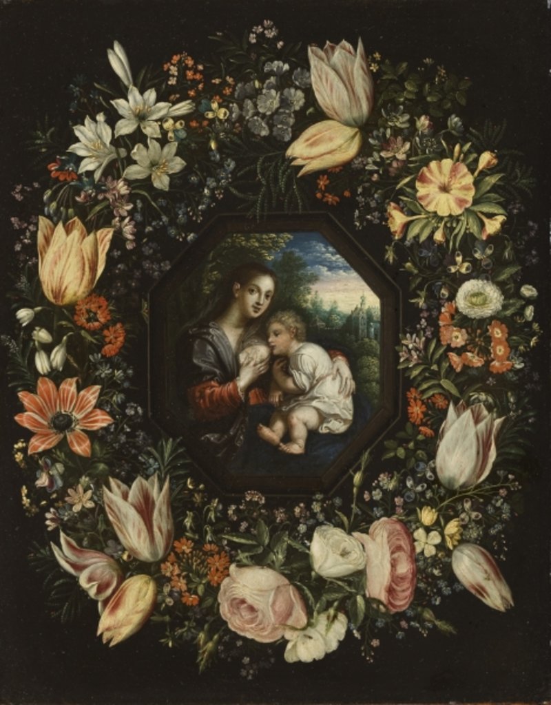 Detail of Madonna and Child in a garland of flowers, c.1625 by Jan & Balen Hendrik van Brueghel