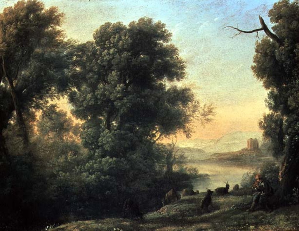 Detail of River landscape with Goatherd Piping, 17th century by Claude Lorrain (1600-82)