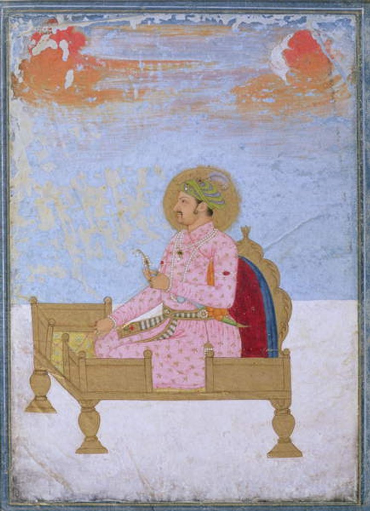 Detail of Portrait of the Emperor Jahangir seated on a throne holding a sarapesh, Mughal, c.1720-40 by Indian School