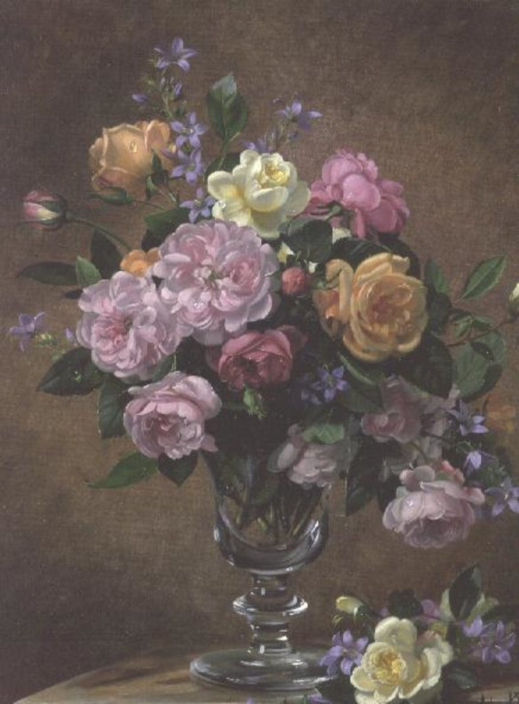 Detail of Roses in a glass vase by Albert Williams