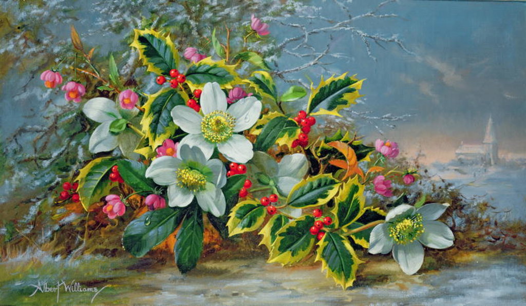 Detail of Winter roses in a landscape by Albert Williams