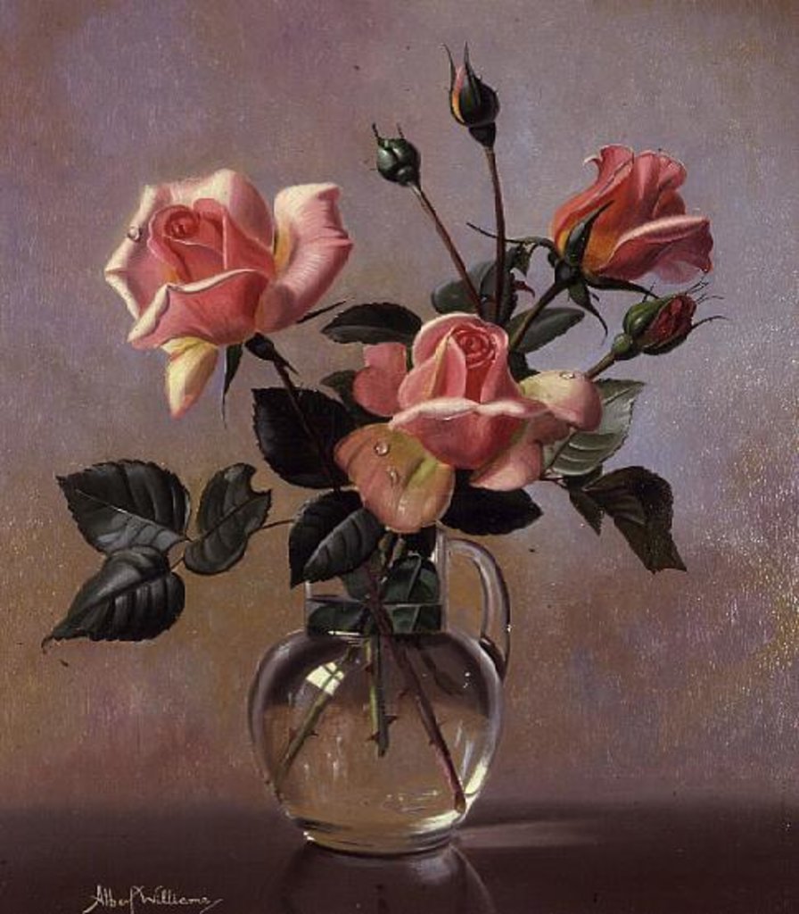 Detail of AB69 Pink Roses in a Glass Jug by Albert Williams