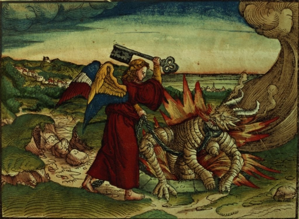 Detail of Revelation 20:18 Key of the bottomless pit, 1st edition by German School