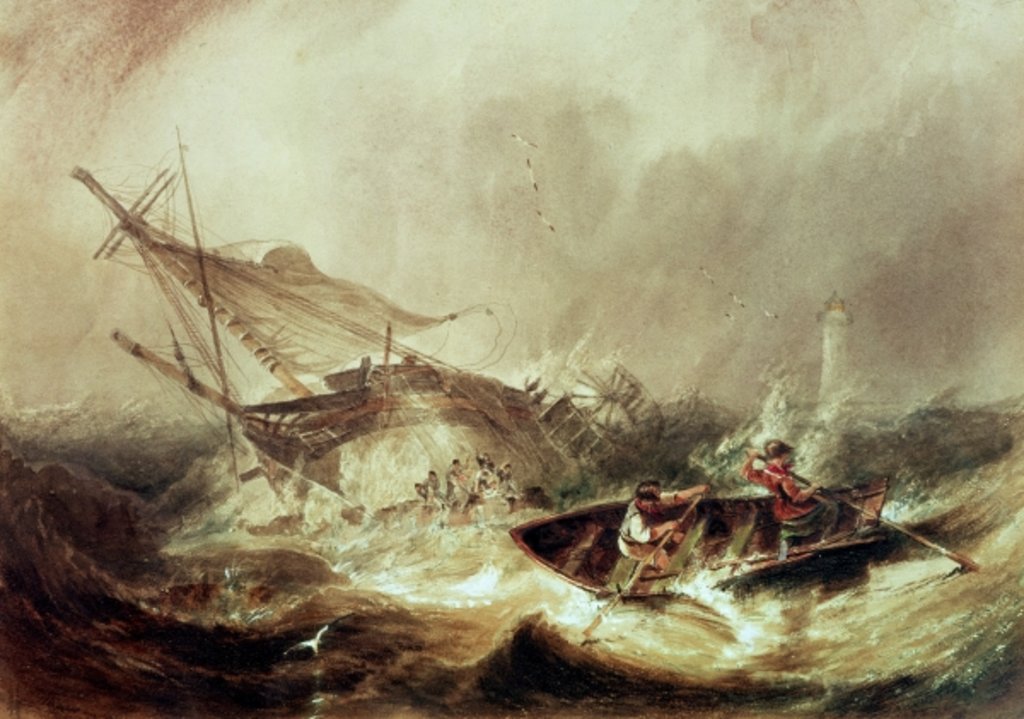 Detail of Rowing to rescue shipwrecked sailors off the Northumberland Coast by John Wilson Carmichael