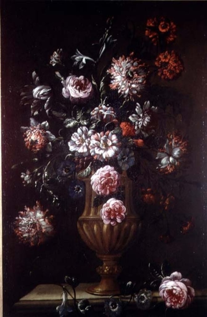 Detail of Still Life of Flowers in an Urn, 19th century by Gaetano Cusati