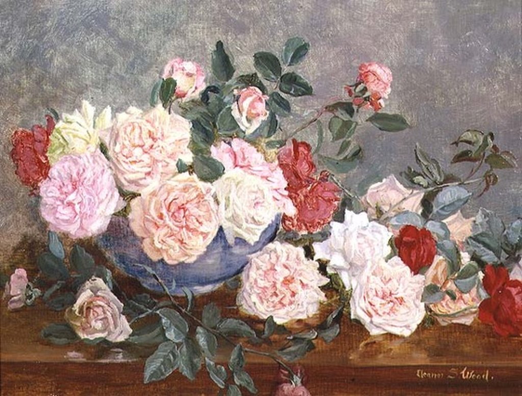 Detail of Roses in a Blue Vase, 19th century by Eleanor Stuart Wood