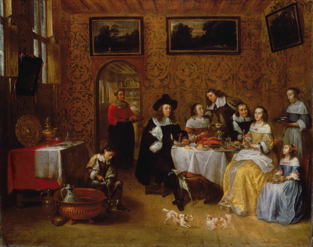 Detail of A Noble Family Dining by Gillis van Tilborgh