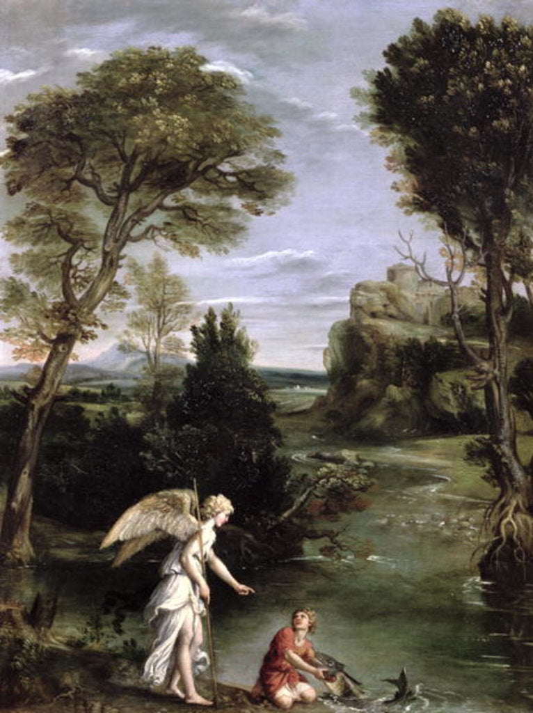 Detail of Landscape with Tobias laying hold of the Fish, c.1610-13 by Domenichino (1581-1641)