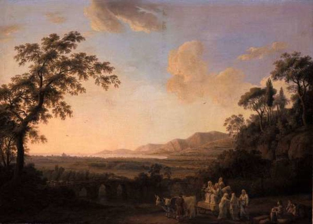 Detail of Idyllic landscape at dusk, 1782 by Jacob-Philippe Hackert