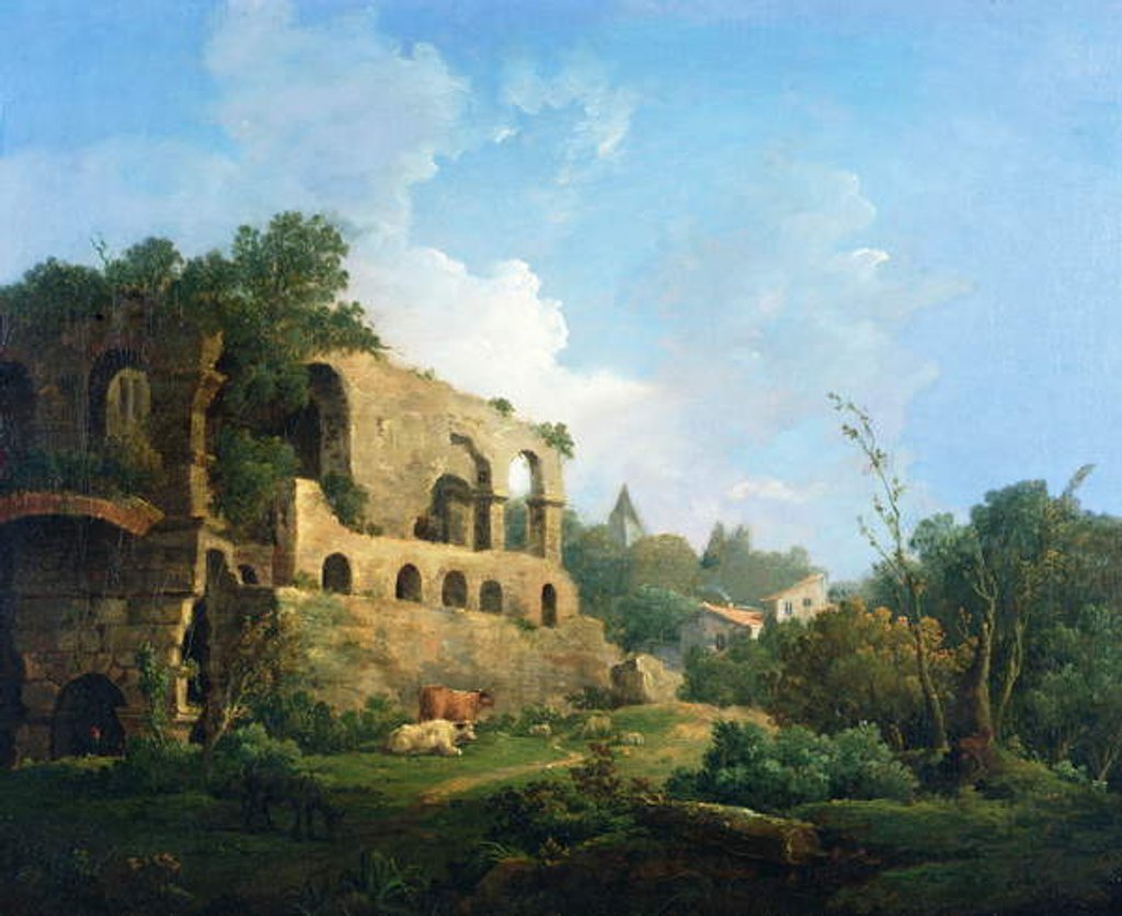 Detail of Italianate Landscape with a House near Classical Ruins by William Marlow