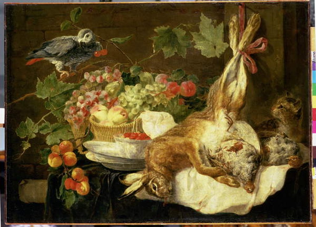 Detail of Still Life with Hare, Fruit and Parrot, 1647 by Jan Fyt