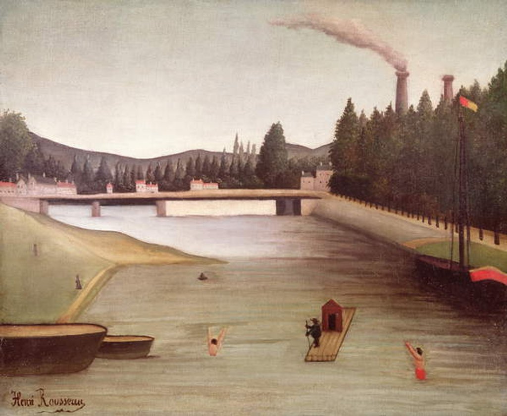 Detail of Bathing at Alfortville by Henri J.F. Rousseau