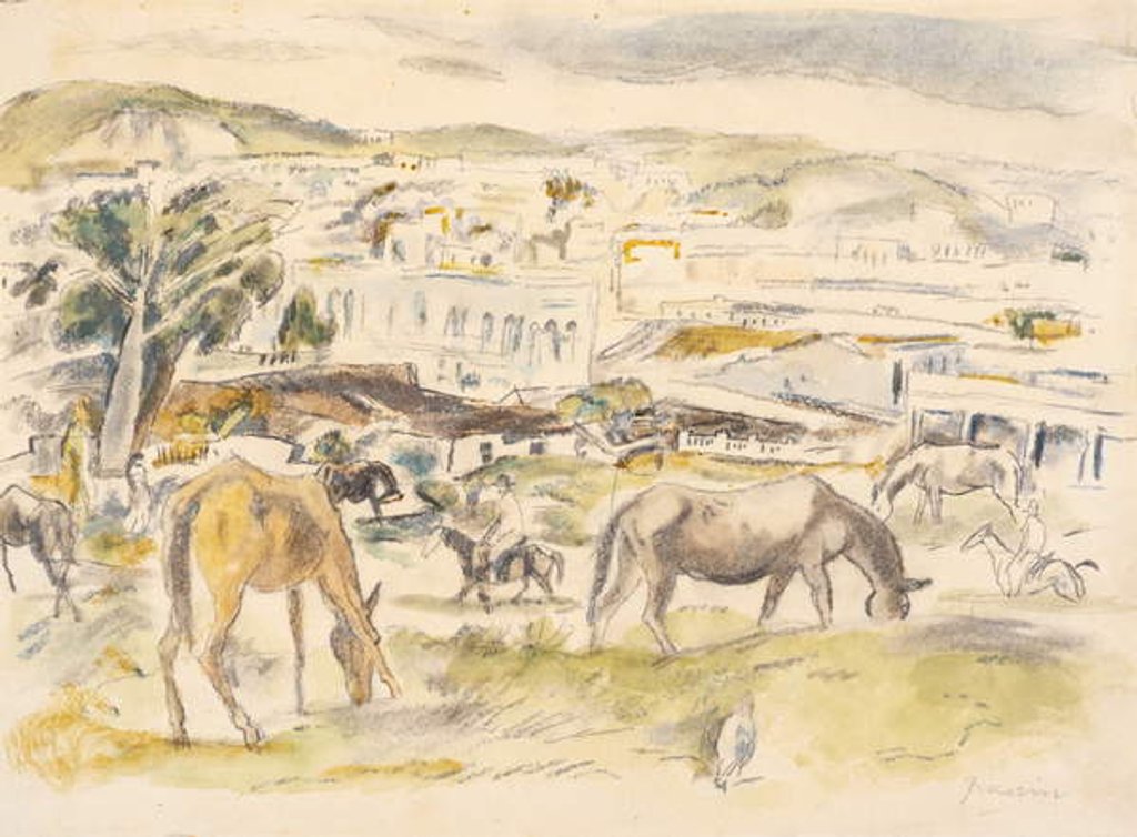 Detail of Horses in Landscape by Jules Pascin