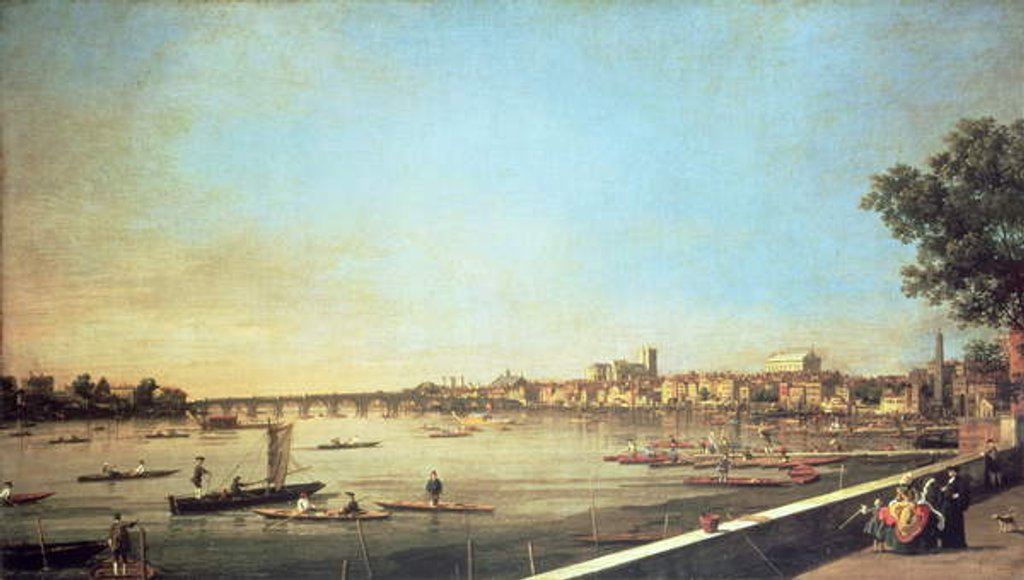 Detail of London, the Thames at Westminster and Whitehall from the Terrace of Somerset House, c.1750-51 by Canaletto