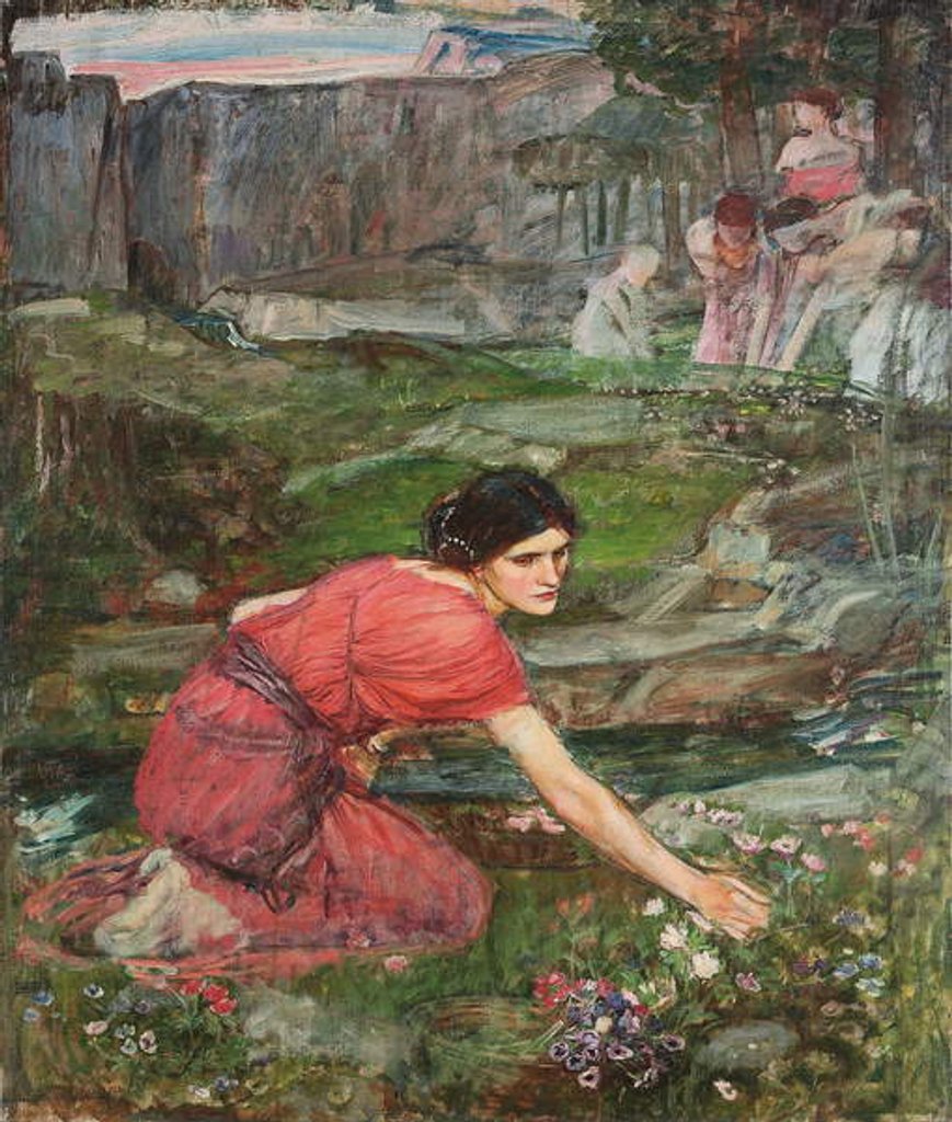 Detail of A Study: Maidens Picking Flowers by a Stream, c. 1909-1914 by John William Waterhouse