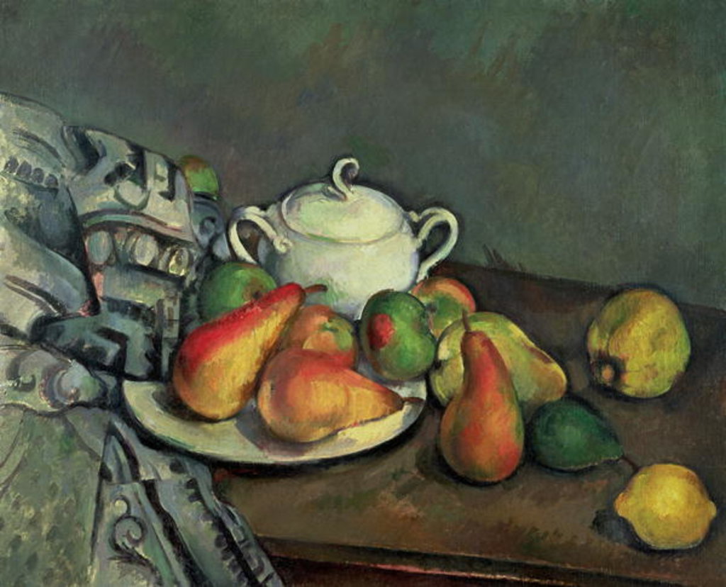 Detail of Still life with sugar basin and fruit by Paul Cezanne