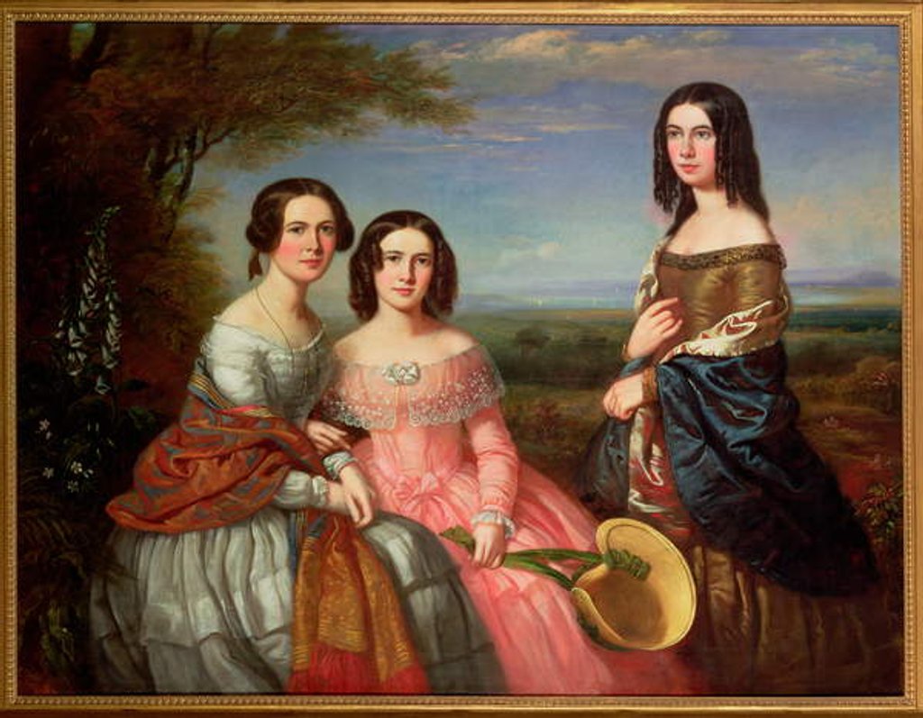 Detail of A Group Portrait of Three Girls, Three Quarter Length, in a Landscape, 1849 by William Baker