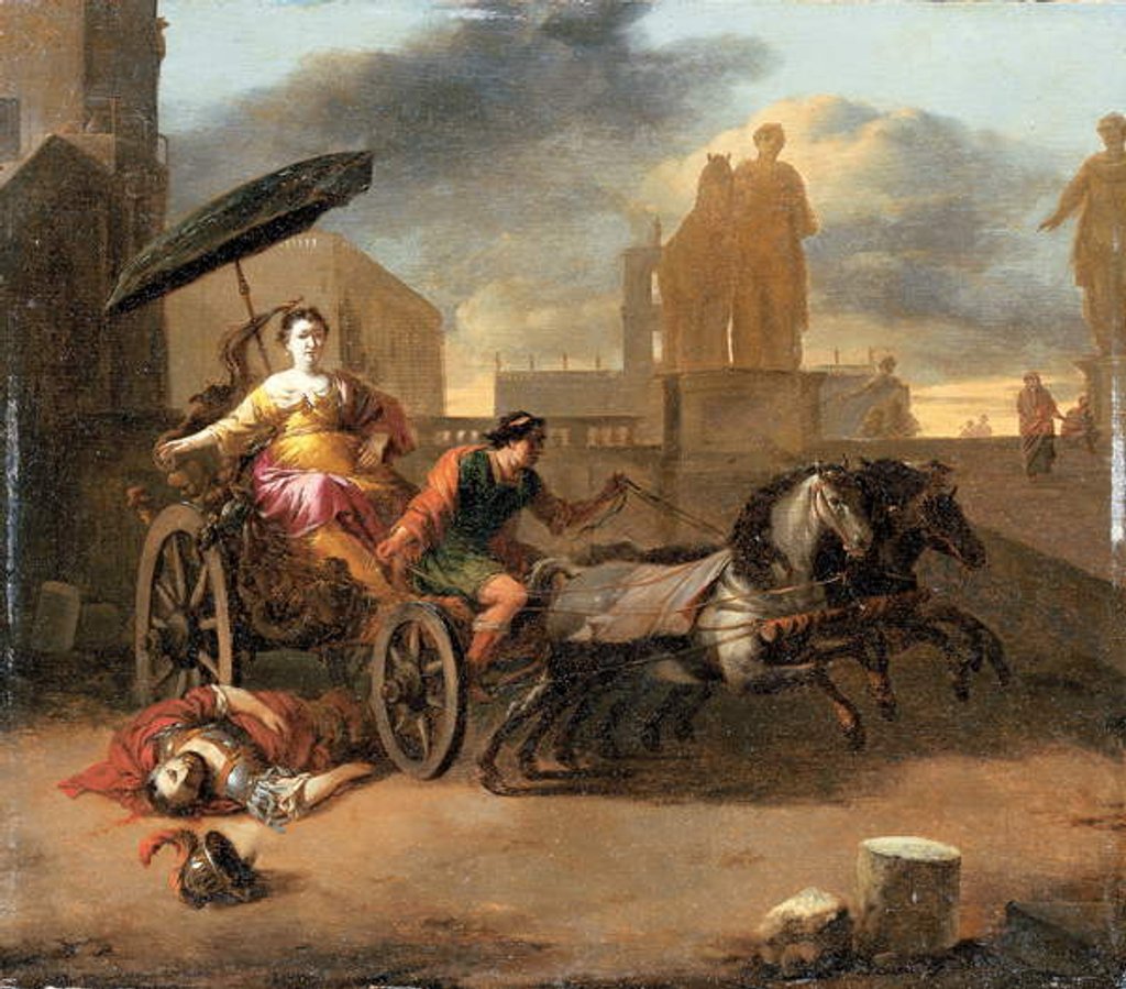 Detail of The Death of Servius Tullius with Tullia in her chariot by Johannes Lingelbach