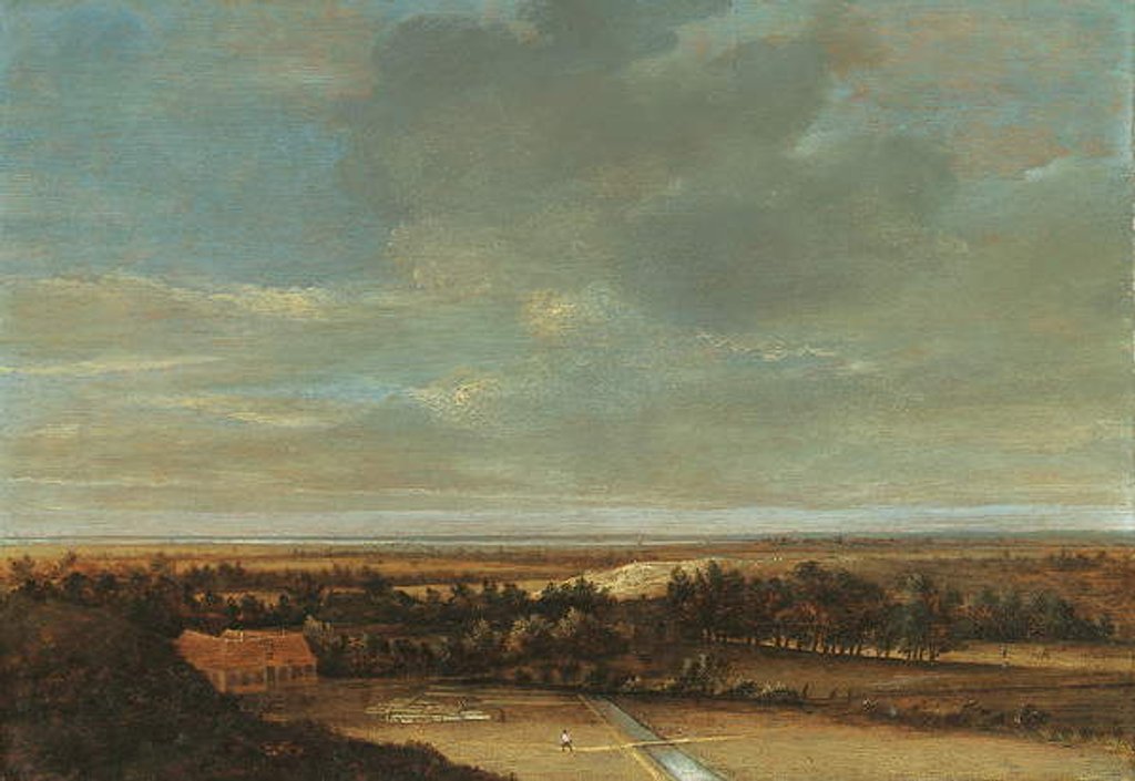 Detail of An extensive dune landscape with a farmhouse and a bleaching ground by Jan Vermeer van Haarlem