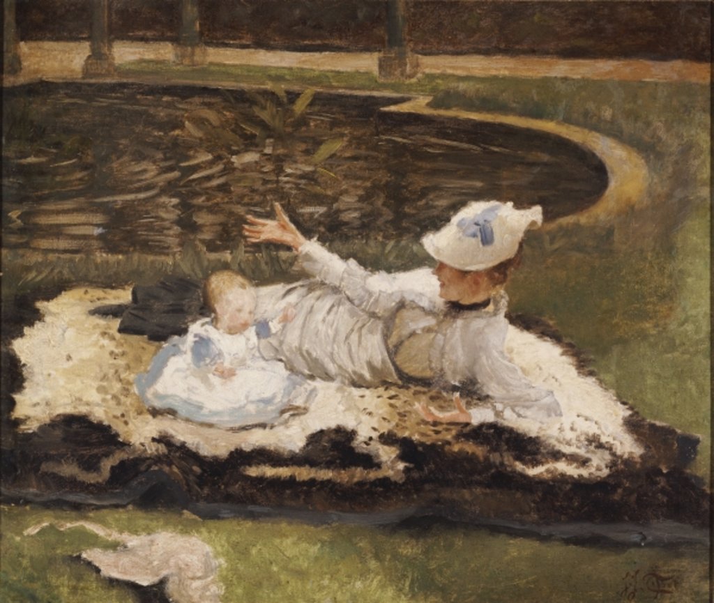 Detail of Mrs. Newton with a child by a pool by James Jacques Joseph Tissot