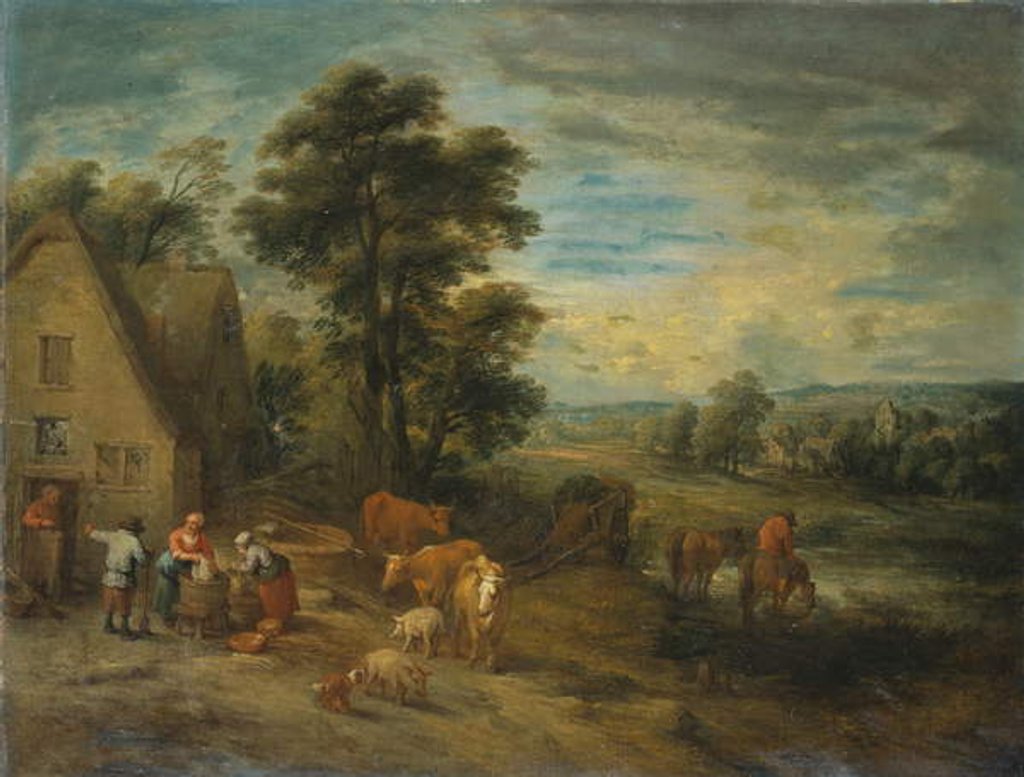 Detail of Landscape with Peasants and Cattle by a Cottage by Theobald Michau