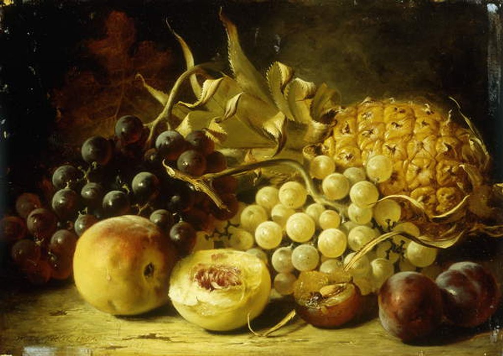 Detail of A Still Life with Grapes, Peaches, Plums and a Pineapple, 1861 by William Duffield