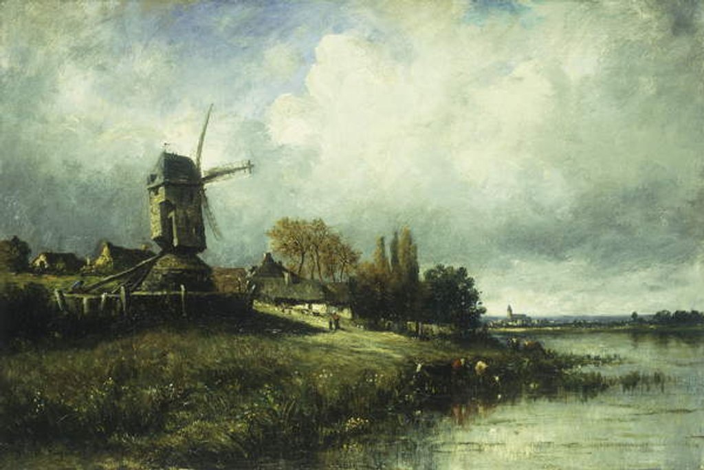 Detail of A River Landscape with a Windmill, 1870 by Victor Dupre