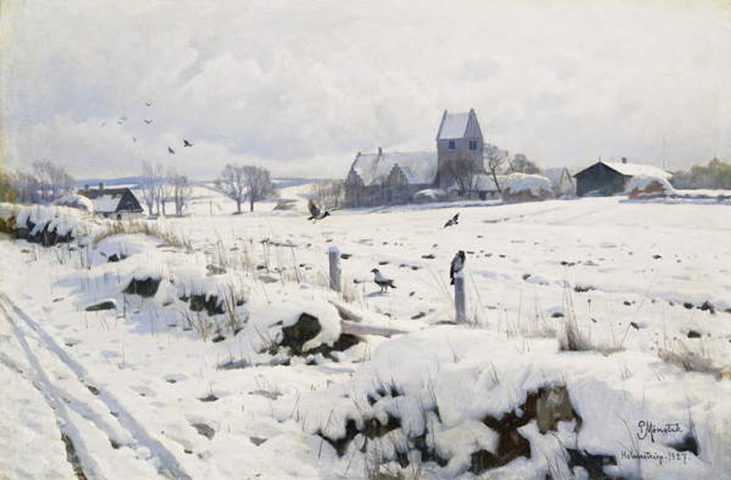 Detail of A Winter Landscape, Holmstrup, 1927 by Peder Monsted