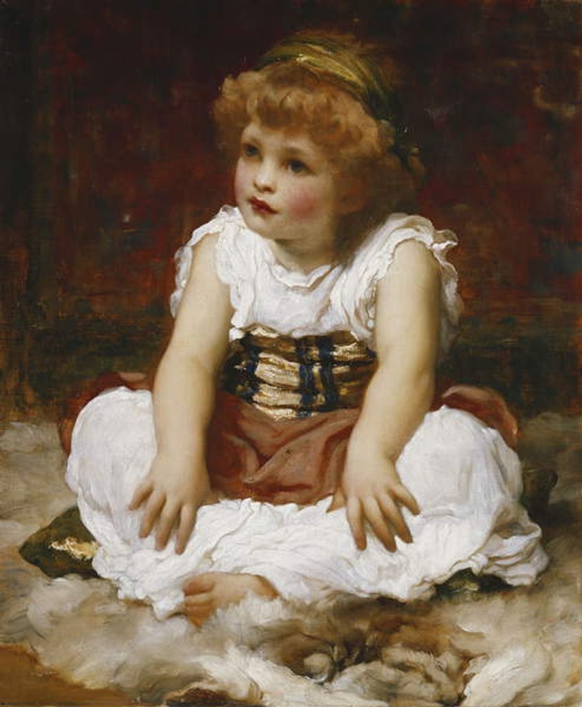 Detail of Portrait of a Girl seated on a Rug, by Frederic Leighton