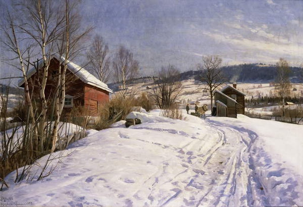 Detail of A Winter Landscape, Lillehammer, 1922 by Peder Monsted