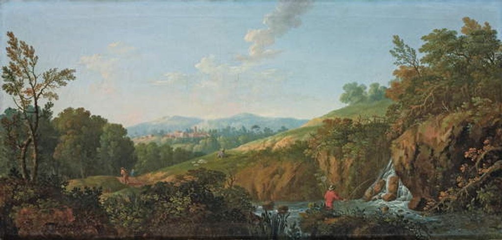 Detail of Wooded river landscape by George the Elder Barret