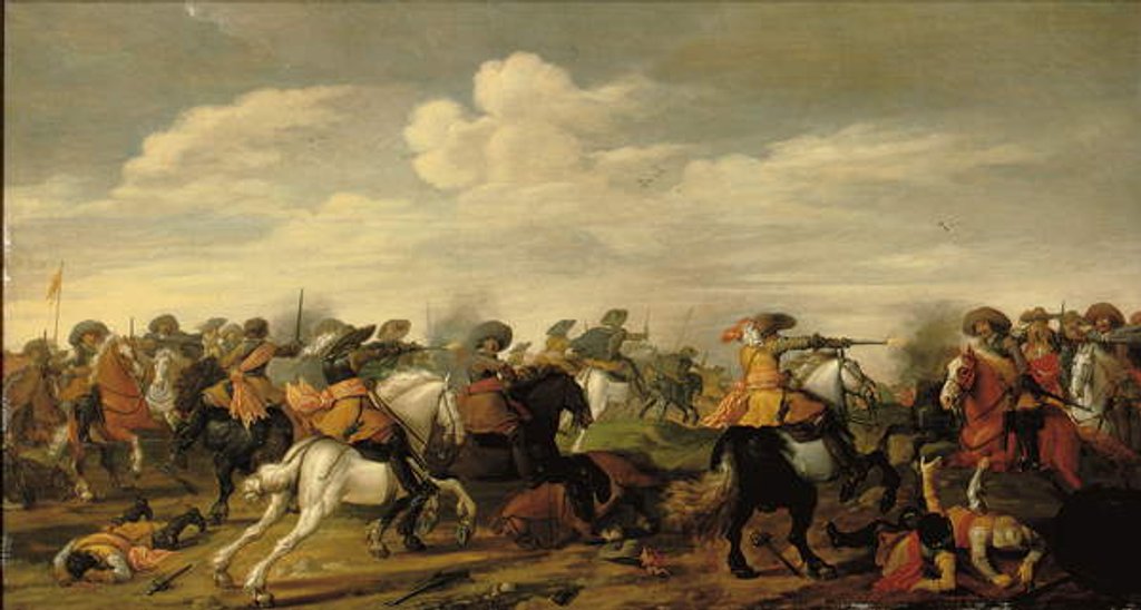 Detail of A cavalry skirmish in a landscape by Palamedes Palamedesz