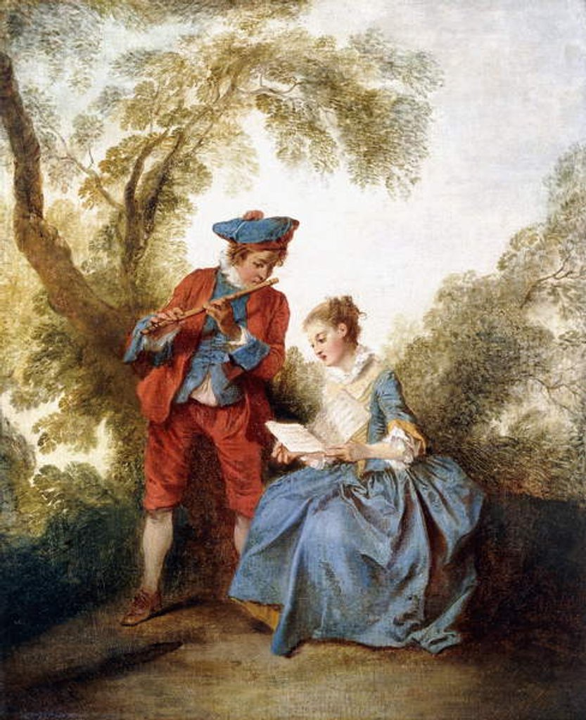 Detail of A Couple Making Music in a Landscape, by Nicolas Lancret