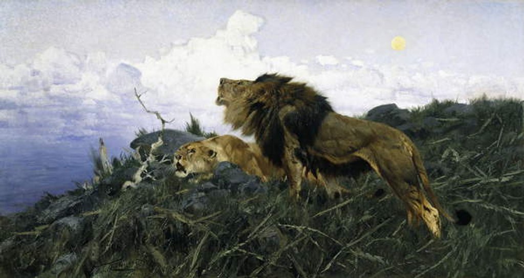 Detail of Lions at Dusk, by Wilhelm Kuhnert