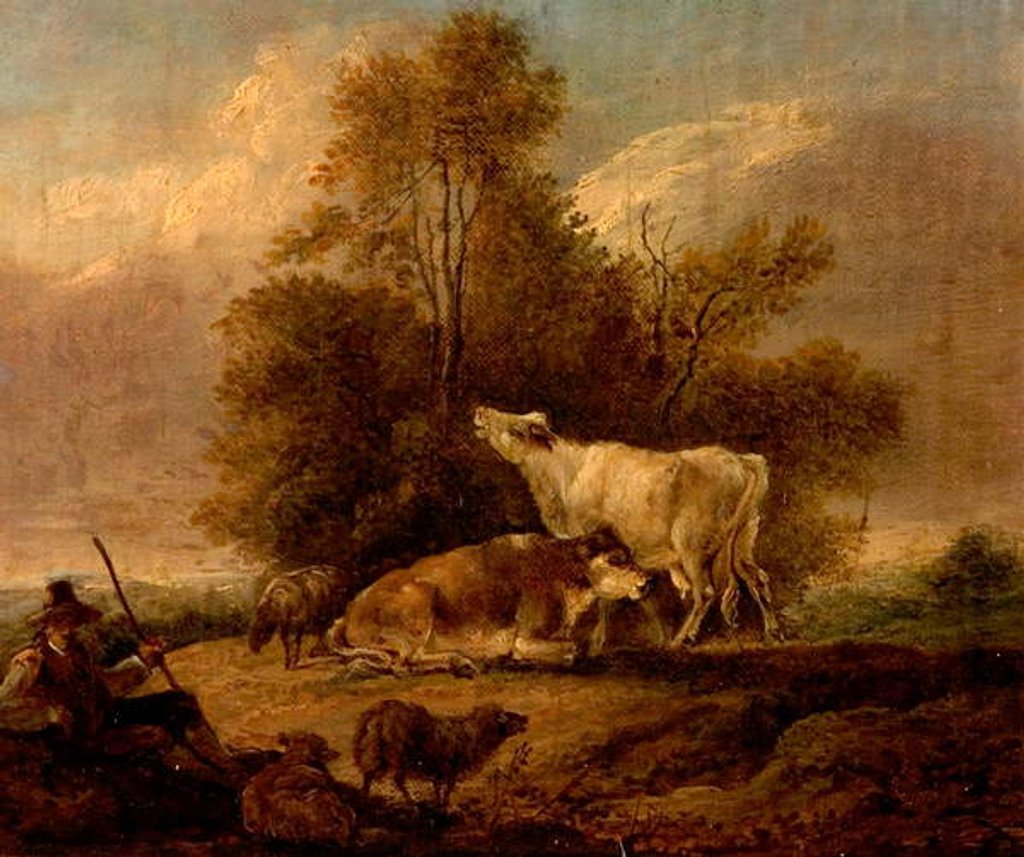 Detail of Landscape with Cattle and Figures by Charles Towne