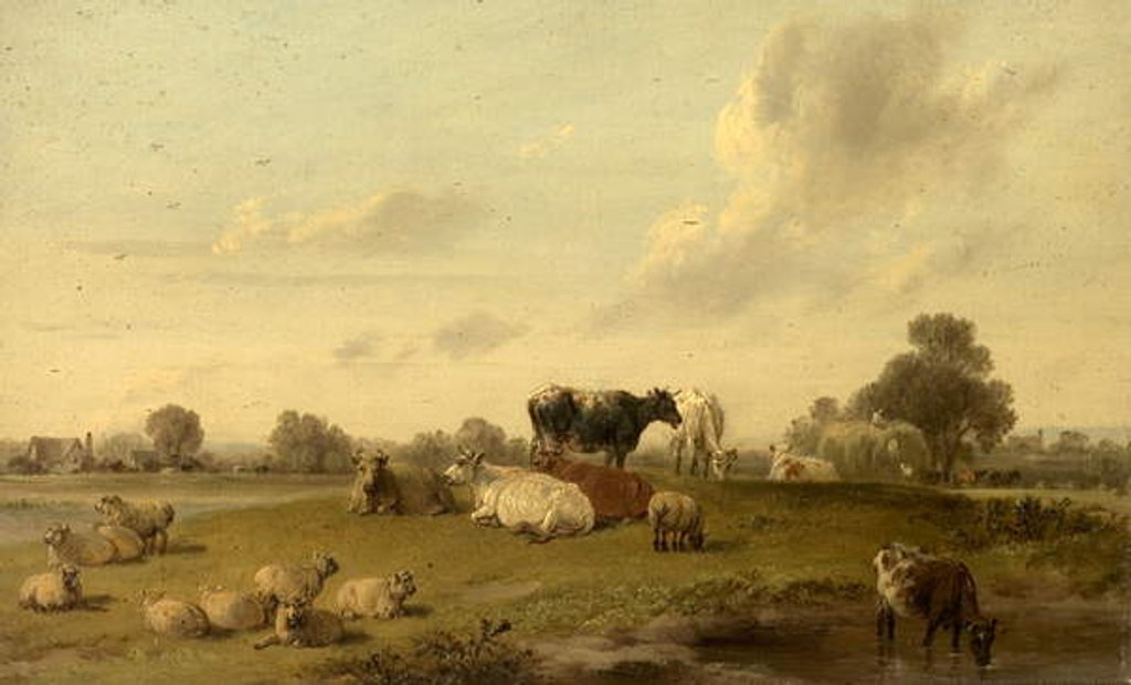 Detail of Landscape with Cattle and Sheep by Edmund Bristow