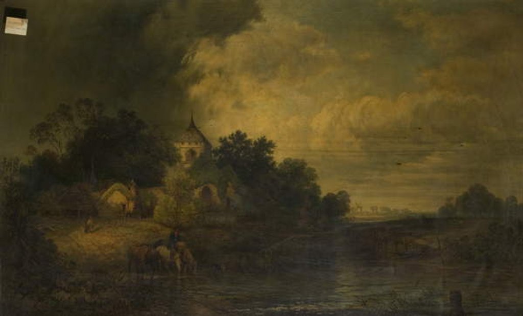 Detail of Romantic Landscape with Horses Drinking, late 19th century by Alexander Panton