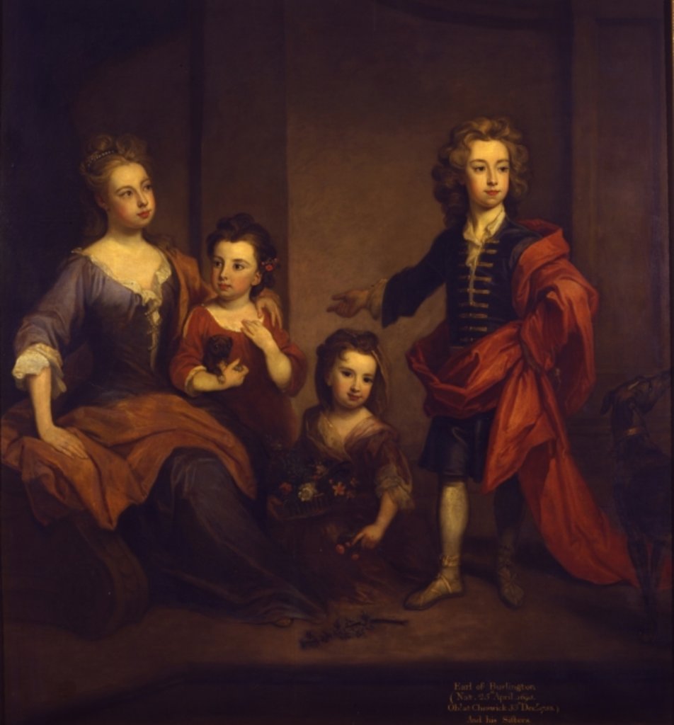 Detail of Portrait of Richard Boyle, 3rd Earl of Burlington, with his three sisters, Elizabeth, Juliana and Jane Boyle, c.1700 by Godfrey Kneller