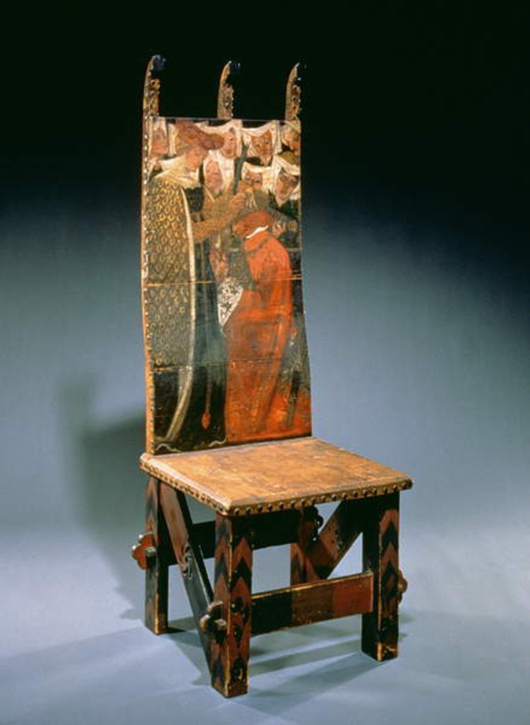 Detail of Glorious Gwendolen's Golden Hair, painting on a chair designed by William Morris, 1856-57 by Dante Gabriel Charles Rossetti