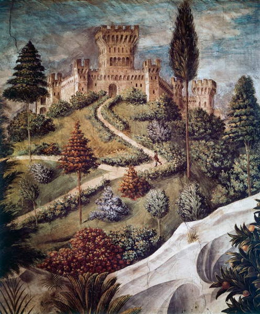 Detail of Castle, landscape detail from the Procession of the Magi, 1459 by Benozzo di Lese di Sandro Gozzoli