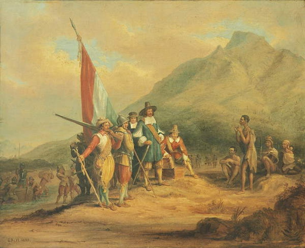 Detail of The arrival of Jan van Riebeeck and his men at the Cape of Good Hope in April 1652, 1850 by Charles Davidson Bell