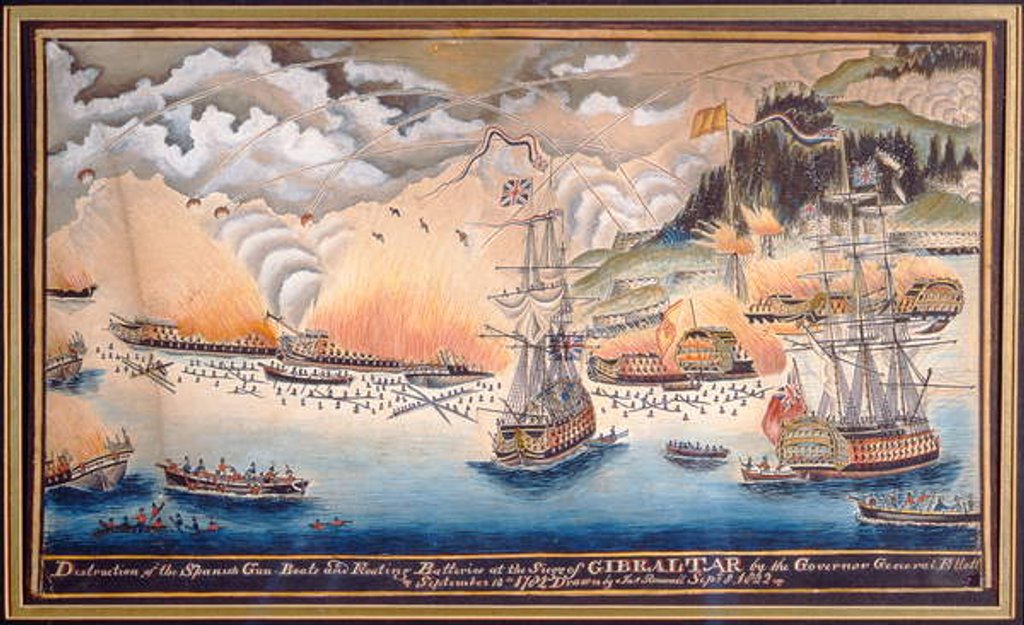 Detail of The Destruction of the Spanish Gun Boats and Floating Batteries at the Siege of Gibraltar by the Governor General Eliott, September 13th 1782, 1822 by James Rosewall