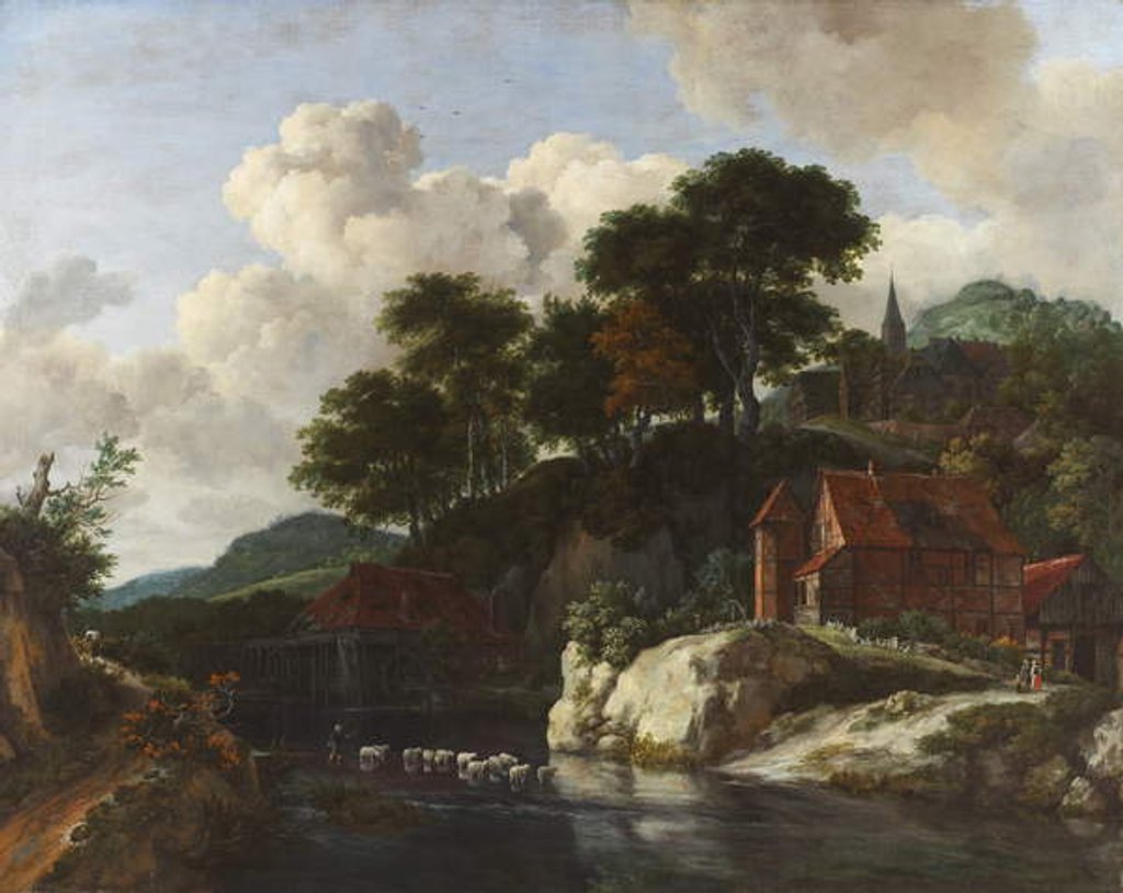 Detail of Hilly Landscape with a Watermill, c.1670 by Jacob Isaaksz. or Isaacksz. van Ruisdael