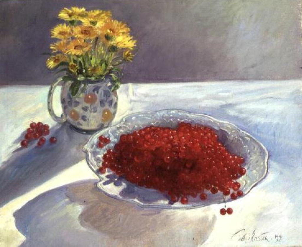 Detail of Still Life with Redcurrants and Marigolds, 1991 by Timothy Easton