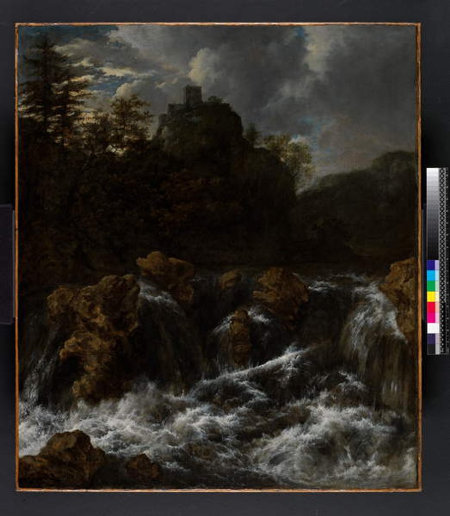 Detail of Landscape with waterfall, before 1682 by Jacob Isaaksz. or Isaacksz. van Ruisdael