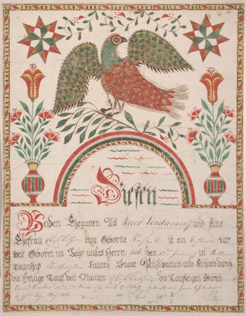 Detail of Birth and Baptismal Certificate for Elisabeth Lindaman, c.1820 by American School