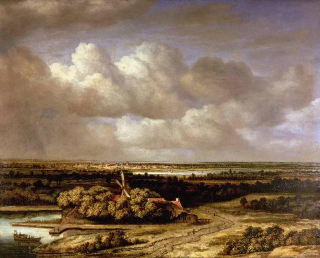 Detail of An extensive landscape with a windmill, 1655 by Phillips de Koninck